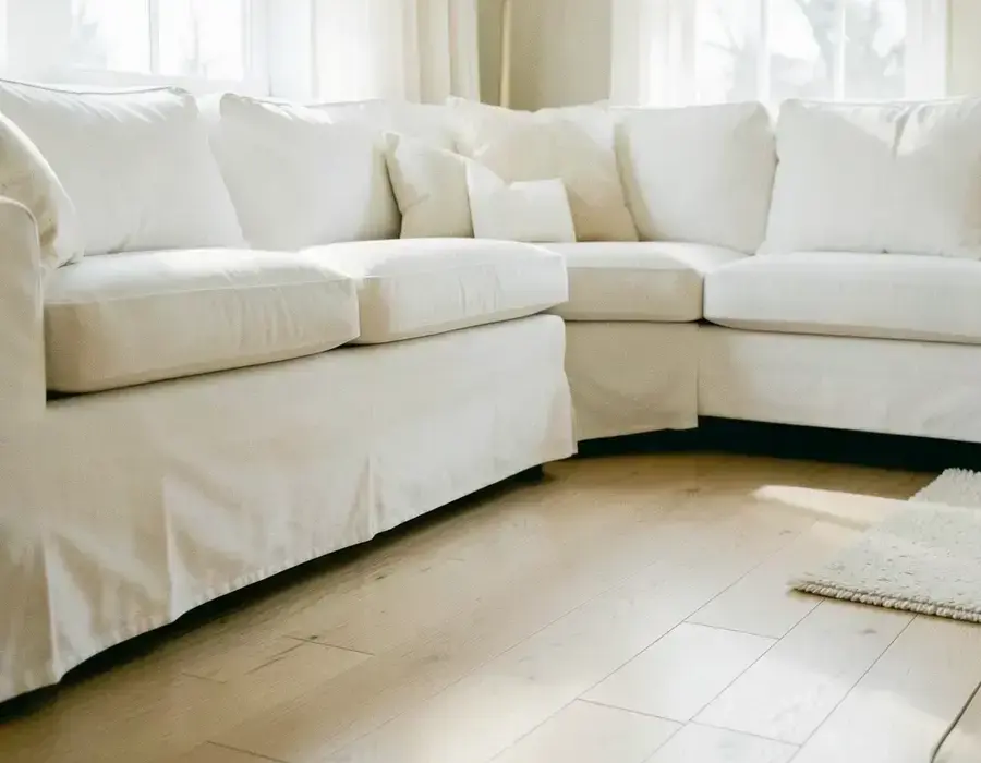 Sunlit living room immediately after a professional cleaning visit