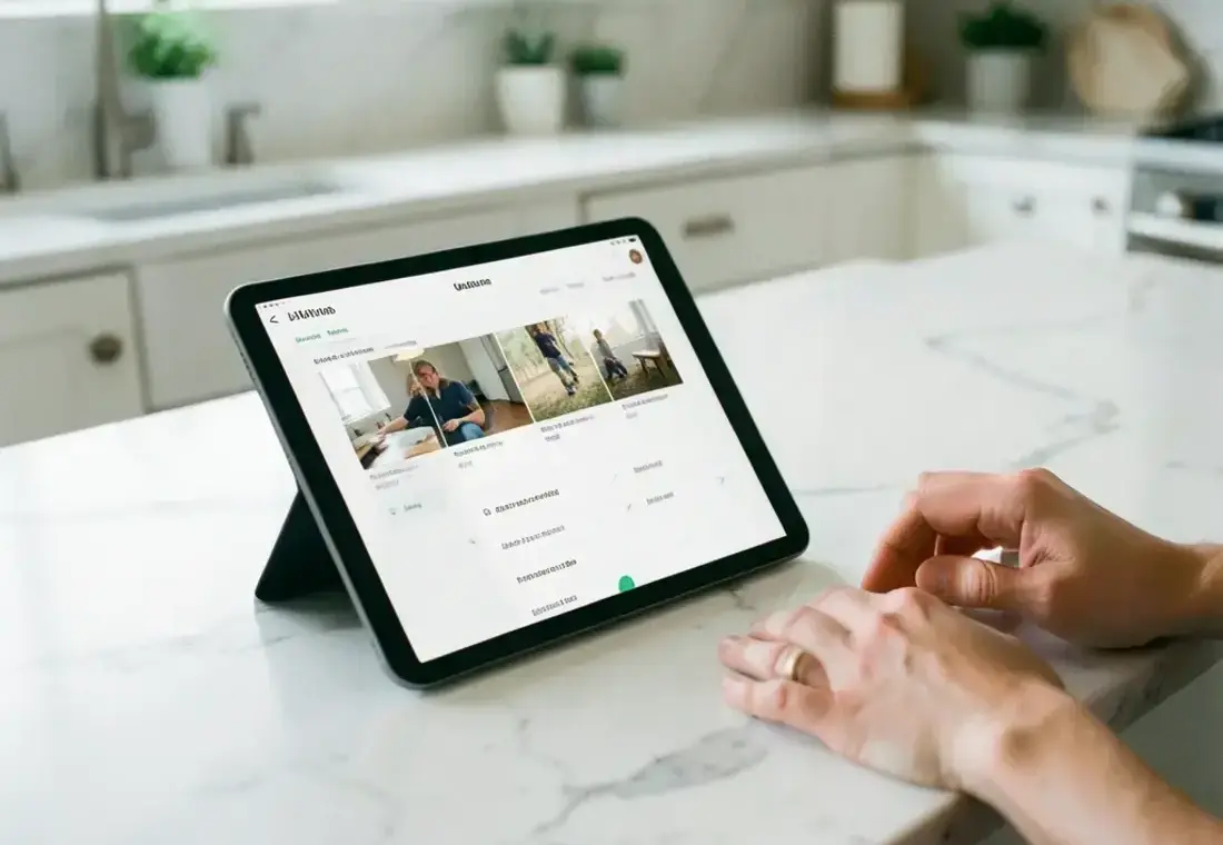 A tablet showing the service report with photographs after a completed job
